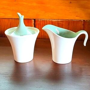 MCM Harkerware Celadon Creamer & Sugar Bowl